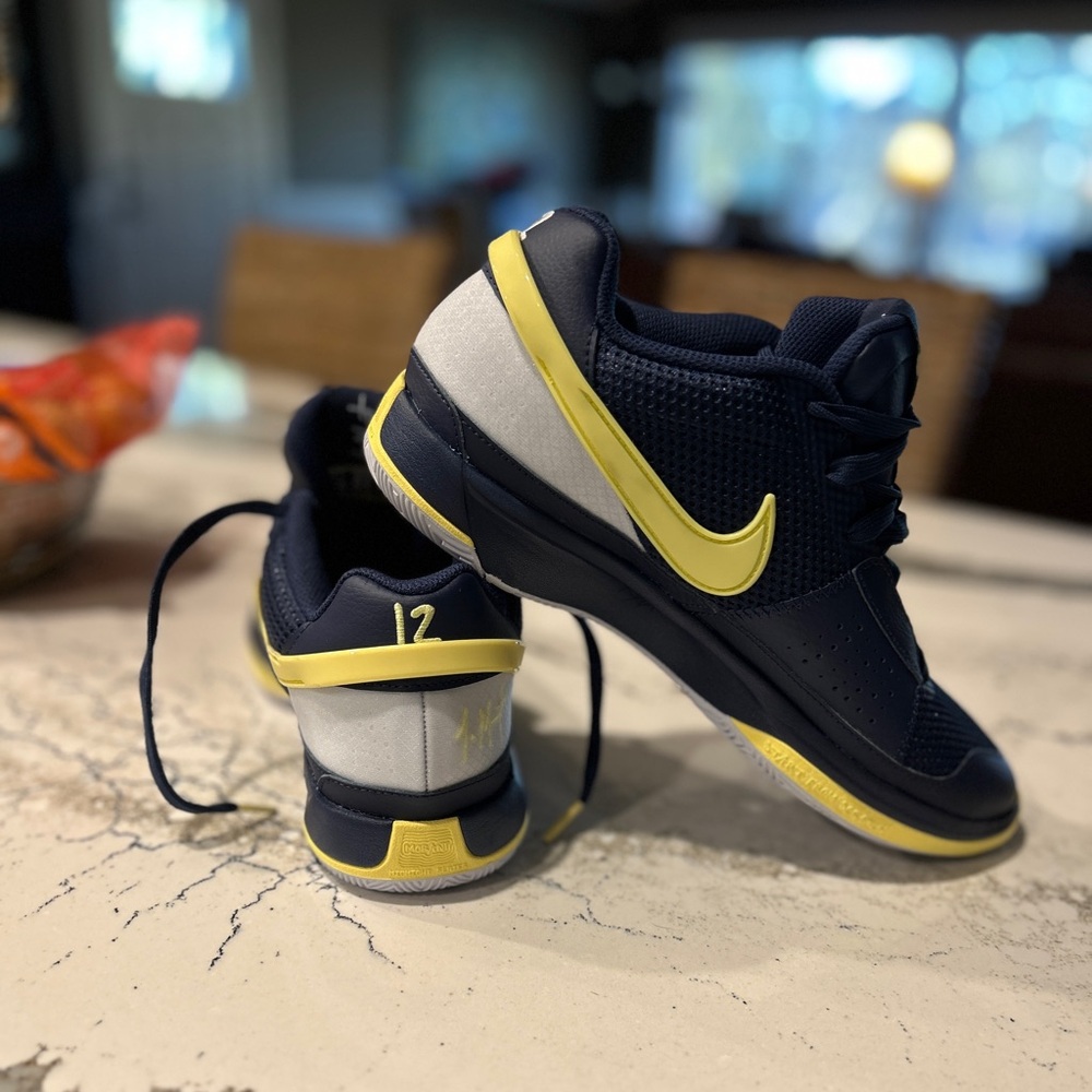 Nike JA Morant Basketball, Men’s 8.5, Midnight Navy & Lt Laser Orange (yellow)
